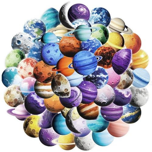 NISENTIA 100 Stück Planeten Weltraum Sticker Set, Vinyl Sticker Planeten Aufkleber Deko Stickers Weltraum Deko Wasserfeste Aufkleber Kühlschrank Handyhülle Laptop Fahrrad Computer Geeignet Skateboard