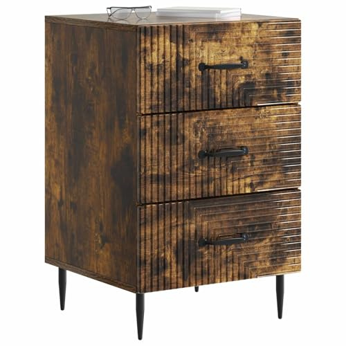 vidaXL Nachttisch Geräucherte Eiche 43 x 41 x 66,5 cm Holzwerkstoff, Kompakter Nachttisch, rechteckig, Vintage Stil, viel Stauraum, Coole Beistelltisch für kleine Räume