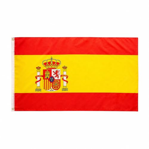 Bandera de España Grande 90x150 cm | Bandera Española de Poliéster para Exterior, Mástil o Interior con 2 Ojales de Latón en un lateral (Bandera 90x150 cm.)