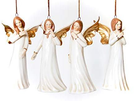 Gisela Graham 4 Keramik Weihnachten Engel Dekorationen 11,5 cm ? Set von 4