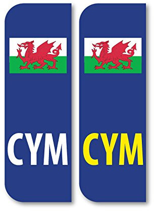 Pack of 2 CYM Wales CYMRU Flag Car Number Plate vinyl stickers 104mm by 35mm