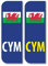 Pack of 2 CYM Wales CYMRU Flag Car Number Plate vinyl stickers 104mm by 35mm