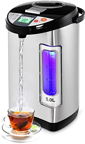 COSTWAY Instant Electric Hot Water Boiler and Warmer, 5-Liter LCD Water Pot with 5 Stage Temperature Settings, Safety Lock to Prevent Spillage, Stainless Steel Hot Water Dispenser