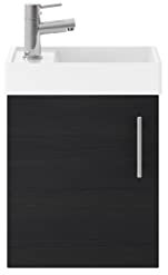 Nuie MIN010 Vault Modern Bathroom Single Soft Close Door Wall Hung Vanity Unit with 1 Tap Hole Ceramic Basin, 400mm, Woodgrain Charcoal Black