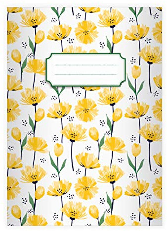 2 schöne Frühlings DIN A5 Schulhefte, Schreibhefte mit Tulpen Meer, gelb Lineatur 6 (blanko Heft 16 Blatt/32 Seiten) Notizheft, Kladde für Schule, Universität, Büro