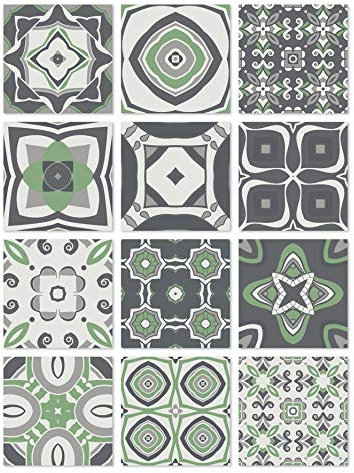 Panorama Adesivi per Piastrelle in Vinile PVC Set di 24 Piastrelle di 20x20cm Modello Idraulico Verdi - per Cucina e Bagno - Stikers per Pareti - Mattonelle Adesive