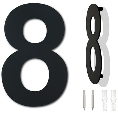 Numero civico esterno moderno acciaio inossidabile,altezza 125 mm, placcato nero (Numero 8 Otto)