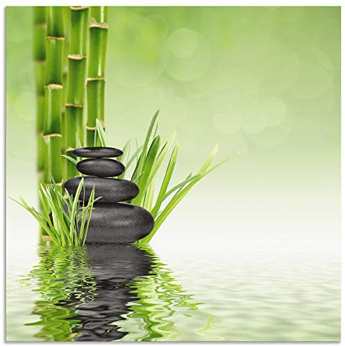ARTland Wanddeko Wandbild Alu Verbundplatte für Innen & Outdoor Bild 40x40 cm Asien Zen Wellness Spa Wasser Bambus Steine Grün R2PR