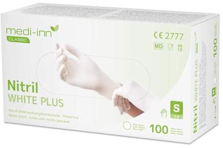 Medi-Inn Nitril White Plus Einmalhandschuhe puderfrei weiß (Größe: S, 100 Stück)