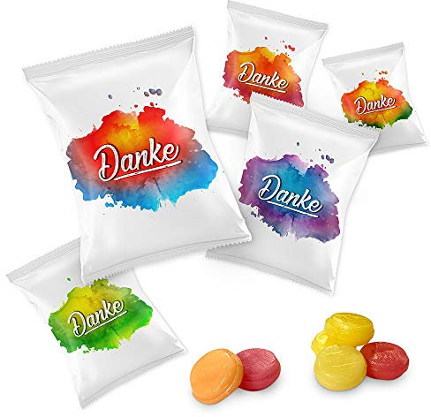 Bonbons Danke Farbklecks im Flachbeutel á 10g, 1 kg, entspricht ca. 100 Stück