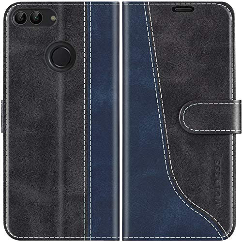 Mulbess Coque pour Huawei P Smart 2017 / Honor 9 Lite, Etui a Rabat, Housse en Cuir, Pochette de Protection Portefeuille, Élégant Noir