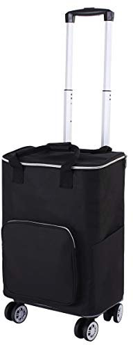 Falytemow Collapsible Utility Cart with Insulation Bag Foldable Reusable Shopping Trolley Bag with Wheels and Telescoping Handle Waterproof Oxford Fabric Folding Grocery Cart