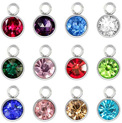 Juland 48 Stück Kristall Geburtsstein Anhänger Gemischte Runde Charms Schmuck Hängen Strass Schmuck Edelstein Baumeln Perlen für Armbänder Halsketten Ohrring Machen DIY Handwerk 12 Farben 7mm