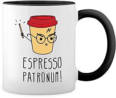 Espresso Patronum Potter Blanca taza de café con RIM Negro y manija Mug