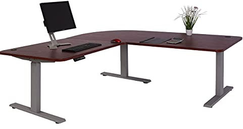 Mendler Eck-Schreibtisch HWC-D40, Computertisch elektrisch höhenverstellbar 178x178cm 84kg MVG - Kirsch-Dekor, grau