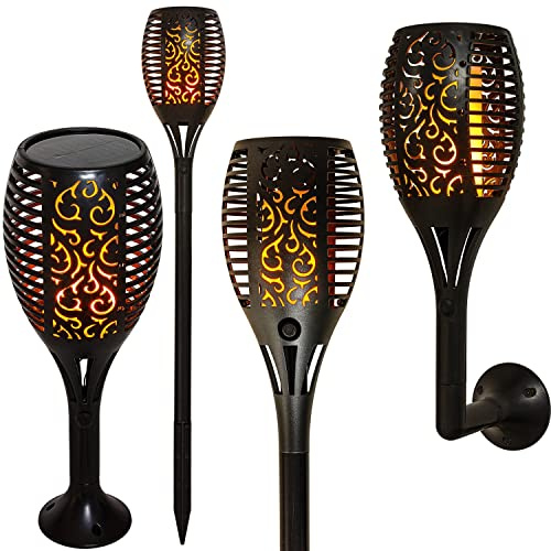 VOLTRONIC Solar Gartenfackel 51 LEDs, innen und außen, IP44, Wandhalterung, Erdspieß, Setwahl, 4er Set