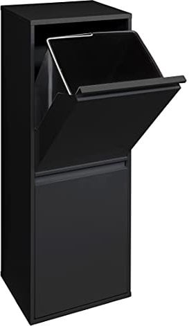 ARREGUI Basic CR206-B Mülltrennsystem aus Stahl | 2 Fächer Mülleimer für die Küche | 2 Fach Abfalleimer | 2x17L (34L) | Herausnehmbare Inneneimer mit Griff | Recycling Schrank | Mülltrennung | schwarz