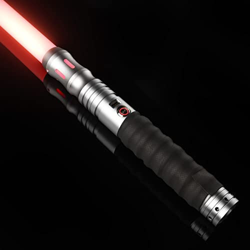 Duell-Lichtschwerter Smooth Swing FX Lightsaber 16 Farben veränderbares Lichtschwert - 16 Modus-Sounds, Metallgriff h Lichtschwerter für Erwachsene, Unterstützung für Echte Schwere, Silber 44in