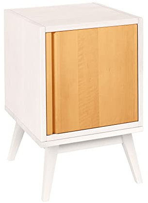 BioKinder Retro Nachttisch Nachtkästchen Beistelltisch Nachtschrank Laura mit Tür aus zertifiziertem Massivholz Kiefer Naturweiß lasiert und Erle geölt B 40 x T 40 cm x H 62 cm