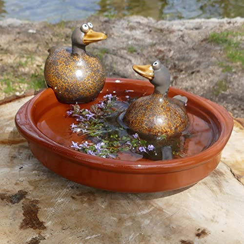 Storm's Gartenzaubereien Kantenhocker Ente 2er Set Keramik - Gartendeko Balkon Dekoration - Zaunhocker - Tierfigur Ente