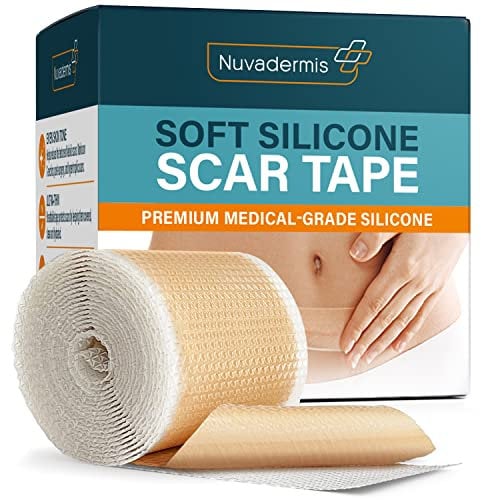 NUVADERMIS Silicone Scar Tape for Surgical Scars - Extra Long Scar Sheets for C-Section, Tummy Tuck, Keloid, and Surgical Scars - Reusable Medical Grade Silicone Scar Tape - 300 x 3.8 cm Roll -1 Pack