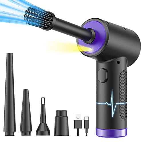 Tragbares Elektrische Staubgebläse, 3-Gang Stärkste Air Duster 51000 U/min,Elektrische Druckluftspray mit 7500mAH Akku, Tastatur Reiniger tragbares Staubgebläse mit 5 Düse für Laptop, Mini Auto und PC