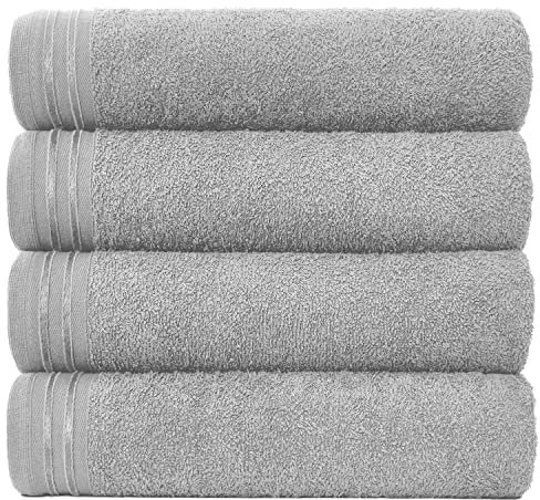 GC GAVENO CAVAILIA Large Towels Bath Sheet, Highly Absorbent Egyptian Cotton Towel Set, 4 Pack Extra Soft Large Bath Towel Silver, Quick Dry Bath Sheets, 450 GSM Washable Towels, 75X135 Cm