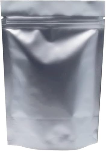 WACCOMT Pack 50 Pieces 3.9x5.9 inch Silver Pure Mylar Foil Bags Smell Proof Stand Up Pouch 3.94mil Thick Aluminium Foil Zipper Lock Pouches Resealable Food Storage Bag for Zip Snack Lock Heat Seal