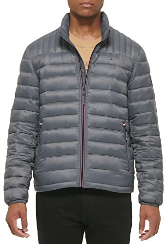 Tommy Hilfiger Men's Lightweight Down Alternative Packable Puffer Jacket Coat, Charcoal, XS