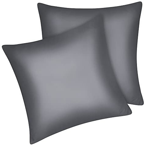 Fittia 2er-Set Satin Kissenbezug Premium Kopfkissenbezug Kissenhülle Haar- und Hautpflege Seidig mit Reißverschluss, Dunkelgrau, 65x65cm