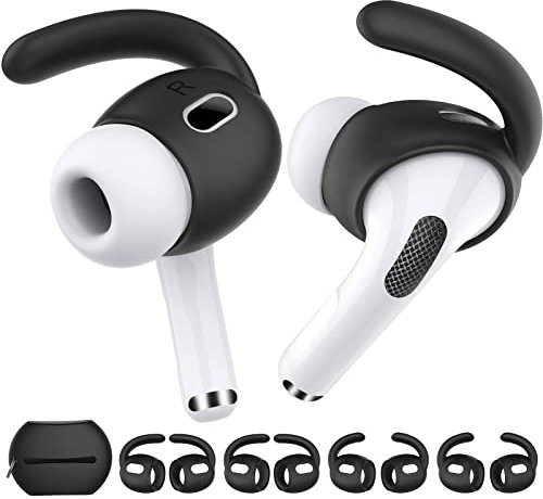 AhaStyle AirPods Pro 2 Ear Hooks【Added Storage Pouch】4 Pairs Anti-Slip Ear Covers Silicone Accessories Compatible with Apple AirPods Pro 2nd Generation 2022 (2 Large+2 Small, Black)