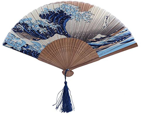Shenrongtong Japanese Folding Fan, Vinatge And Portable Japanese Pocket Fan, Folding Hand Fans, Handheld Folding Fan for Women, Wedding Decoration