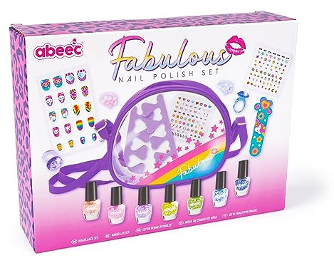 abeec Fabulous Nail Kit Nail Polish Set With Nail Accessories, Kids Jewellery And A Makeup Bag - Nail Art And Nail Polish Sets For Kids - Girls Manicure Set - Birthday Gift Sets - Nail Varnish