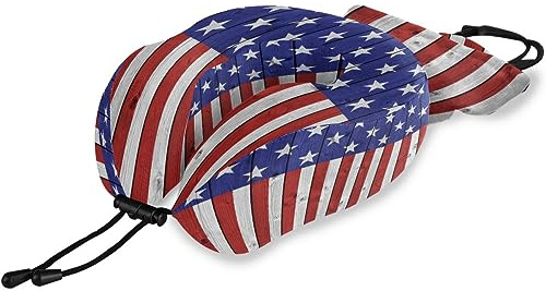 HMZXZ Reisekissen Usa Holz Amerikanische Flagge, Memory Foam Nackenkissen Stützkissen,Weich Nackenstützkissen für Camping,Schlafrestkissen,Auto,Flugzeug