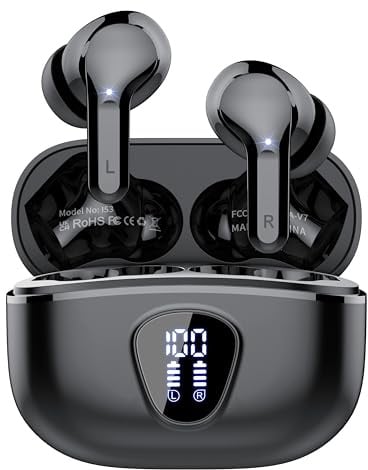 Bluetooth Kopfhörer, Kopfhörer Kabellos Bluetooth 5.4 In Ear Ohrhörer | HiFi Stereo Tiefbass,40H Spielzeit, LED-Anzeige,IP7 Wasserdichte Earbuds,Touch Control, Dunkelschwarz
