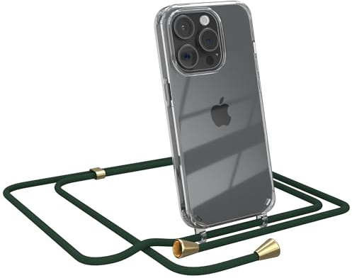 EAZY CASE Handykette kompatibel mit iPhone 15 Pro Handyhülle mit Umhängeband, Handykordel mit Schutzhülle, Silikonhülle, Hülle mit Band, Stylische Kette für Smartphones, Grün