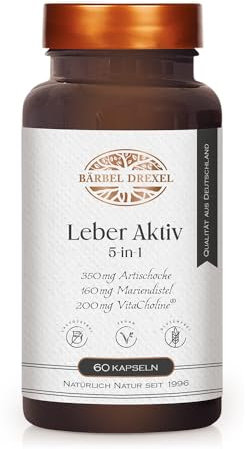 BÄRBEL DREXEL Leber Aktiv 5-in-1 Kapseln mit Cholin, Mariendistel, Löwenzahn, Artischocke, Piperin, Zink, Vitamin E, Selen (60 Stk) Leber Kapseln Naturheilkunde Bitterstoffe