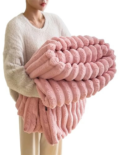 Baketron Kuscheldecke Kaninchen Plüsch Decke, Kunstpelz Fleece Decke,Flauschig Weich Dicke Kaninchen Decke für Bett Sofa Couch Schlafzimmer lässig Decke Tagesdecke Decke (Rosa 180x200cm)