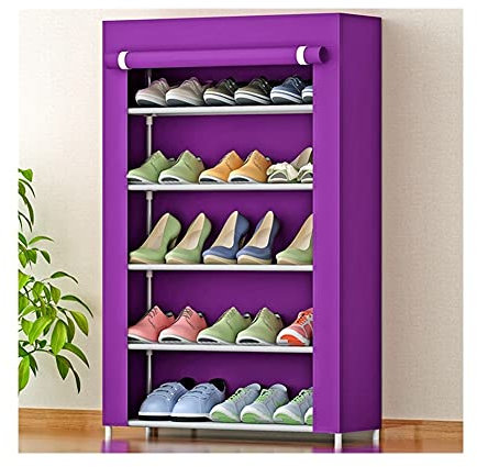 BAWHO Schuhregal 5-stöckiges Schuhregal Schuhaufbewahrung Organizer Schuhregal Schuhschrank mit Vliesstoffbezug für Eingangsbereich/lila/90cm
