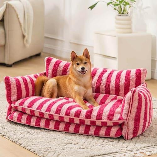 Hundebett Kleine Hunde, Hundesofa Für Mittlere Große Kleine Hunde, Hundekissen Flauschig Hundekorb Bezug Abnehmbar Und Waschbar rutschfeste Unterseite,Rosa,65x40x30cm