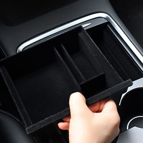 HISports Centre Console Organiser Tray Interior Accessories Compatible with Tesla Model 3 Model Y 2021 2022 2023,Flocked Armrest hidden Storage Box Container