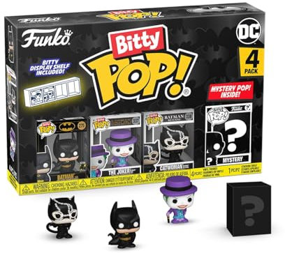 Funko Bitty Pop! Batman 85th - Batman 4PK E una Mini Figura Misteriosa a Sorpresa - 0.9 Inch (2.2 Cm) - DC Comics da Collezione - Ripiano Espositivo Impilabile Incluso - Idea Regalo