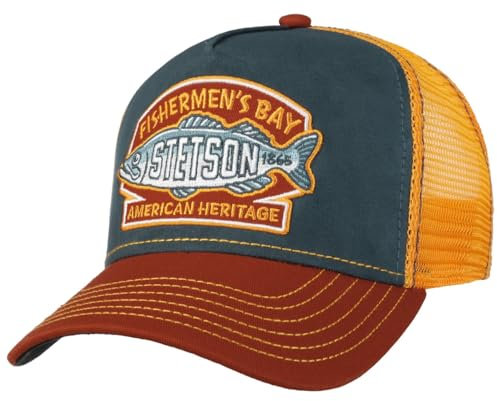 Stetson Fishermen´s Bay Trucker Cap Herren - Schirm, Front & Futter aus 100% Baumwolle - mit Mesh-Einsatz - One Size - größenverstellbar - Anglercap - Basecap Sommer/Winter orange One Size Small