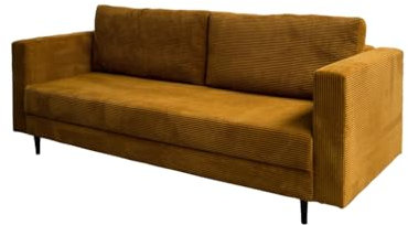 Ares Meble Cord Sofa mit Schlaffunktion 232x98 cm - Wohnzimmer Couch - 2er Sofa Bett - Rückenkissen Sofa mit Bettkasten - Samt Schlafsofa 2 Sitzer - Schlafcouch Ausziehbar - Klappcouch Senffarbe