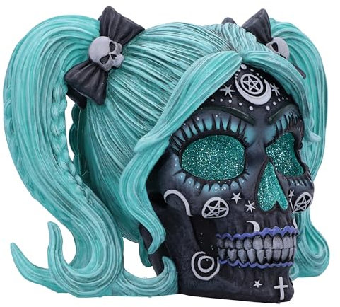 Nemesis Now Drop Dead Gorgeous Cute and Cosmic Figurine 19.5cm, Resin, Witchy Doll Skull Ornament, Female Turqoise and Black Skull with Glitter Eyes, Cast in the Finest Resin, Expertly Hand-Painted