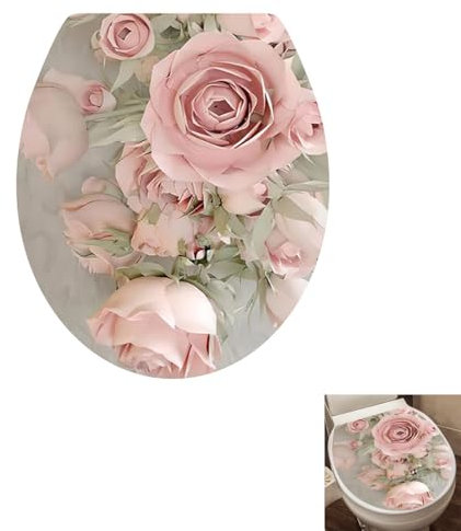 Winhappyhome Toilet Seat Cover Sticker Toilet Lid Decal Bathroom Decorative Stickers (Pink Flower)
