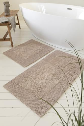 Baumwoll Badteppich von WECONhome Basics, Schnelle Trocknung, Waschbar - Stilvoll für alle Bäder - Breite Auswahl an Größen & Farbvarianten - Finn (80 x 150 cm, beige)