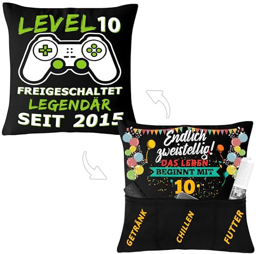 Shoppawhile Geschenk Junge 10 Jahre Geburtstag Gamer Geschenkideen Kissenbezug 45 * 45cm Geburtstagsgeschenk Junge 10 Jahre Doppelseitige Zierkissenbezüge mit 3 Taschen