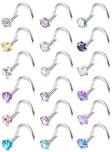 Chriscoco Piercing Nez en Acier Chirurgical - Opale CZ, Argent, Vis Droit en Forme de L - Nostril Bijoux pour Femmes et Hommes