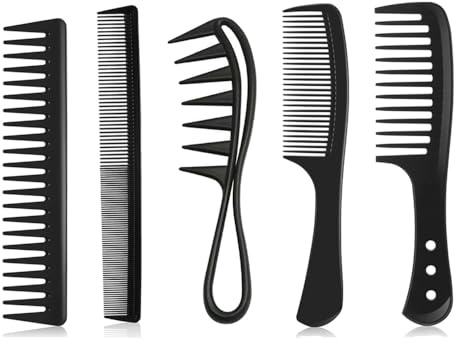 TRKETK 5 Stück Breiter Zahnkamm, Professionelles Haarkamm-Set Große Zahnkämme Haarkämme Lockenkamm Antistatischer Styling-Kamm Schwarze Kunststoff-Haarkämme für Männer und Frauen